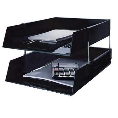 Image of 5 Star Black A4 Plastic Letter File Trays, Including Risers. (2 Trays/1 Riser Set)