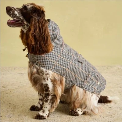 Image of Rosewood Joules Henson Check Packaway Jacket for Dogs, Medium, Washable, Lightweight &amp; Portable, Rain/Water Resistant Dog Coat Medium Dogs