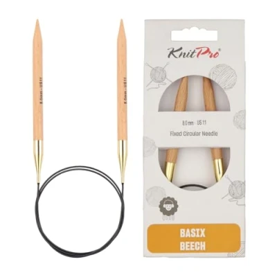 Image of KnitPro 150 cm x 8 mm Basix Fixed Circular Needles, Birch