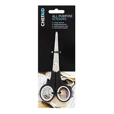 Image of Chef Aid Scissors, Single All Purpose Stainless Steel Bladed Soft Grip, Ideal For Tailoring, To Be Used In And Around The home, Office, School, College, University, Workplace. Black Handle