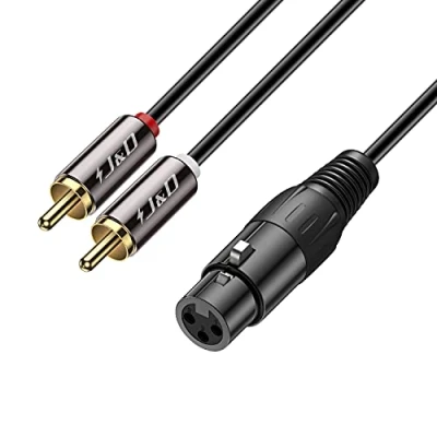 Image of J&amp;D XLR to 2 RCA Y Splitter Patch Cable, PVC Shelled Unbalanced Dual Male Female Stereo Audio Interconnect Cable Adapter for Speaker Condenser Mic Mixer AMP, 6 Feet