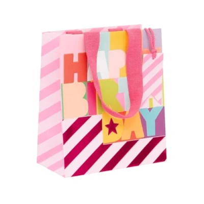 Image of Glick Medium Gift Bag, Fluorescent Fuschia, 225 x 200 100 mm, Luxury Recyclable Bag for Birthdays &amp; Celebrations