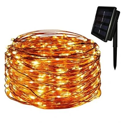 Image of Tuokay Solar Garden Lights 22m 200 LED 8 Twinkling Modes Copper Wire Fairy Lights, Decorative Outdoor Starry String for Gazebo Patio Yard Fence Wedding Ornament (Warm White)