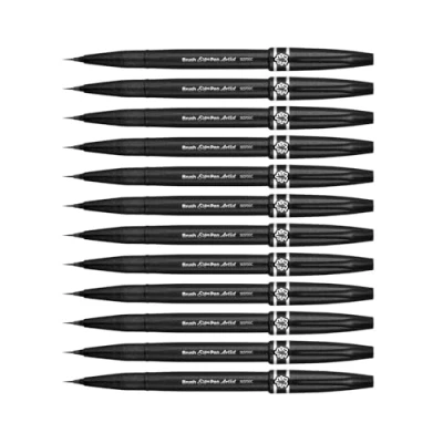 Image of Pentel SESF30 C AX Extra Fine Brush Tip, Black Pack of 12