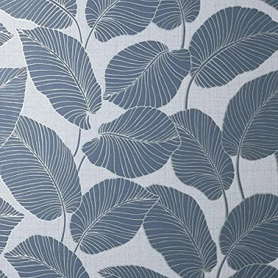 Image of Fine Décor Larson Leaf Navy/Silver