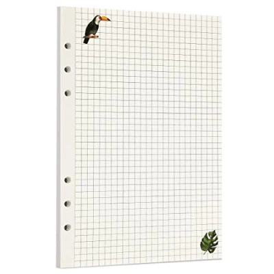 Image of Zelten 45 Sheets 90 Pages Colorful Loose Leaf Punched Paper Refills for 6 Hole Binder Personal Organizer Diary Notebook Refillable Planner (A5, Rainforest Squared)