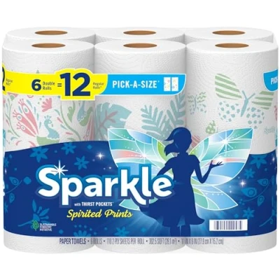 Image of Sparkle Pick A Size Paper Towels, Spirited Prints, 6 Double Rolls = 12 Regular Rolls, Everyday Value Towel With Full And Half Sheets