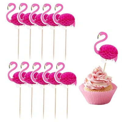 Image of 50 Pcs Cupcake 3D Flamingo Cupcakes Food Picks Party Cocktail Tropical Decoration