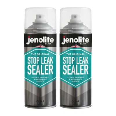 Image of JENOLITE Stop Leak Sealer Spray CLEAR 2 x 400ml for Gutters and Flat Roofs Waterproof Gutter Sealant Fills, Seals &amp; Stops Leaks Long Lasting