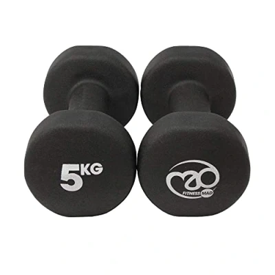 Image of Fitness Mad Neoprene Dumbbells Pair of Home Exercise &amp; Studio Use Cast Iron Body with Coating Weights 0.5kg 6kg, Multi Coloured Black