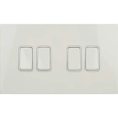 Image of Schneider Electric Ultimate Screwless Flat Plate 4 Gang Rocker 2 Way Light Switch, Single Pole, 16AX, GU1442WPW, Painted White with Insert