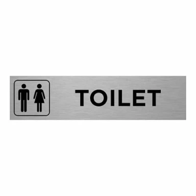 Image of Slimline Aluminium Ladies Gentlemen Symbol Toilet Sign from ViroDisplay® 200 x 50mm Brushed Silver Durable Printed Surface Self Adhesive Fixing (1)