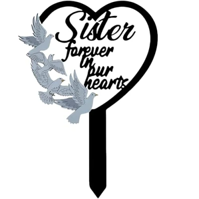 Image of Metal Sister Memorial Stake Grave Dove Decorations for Cemetery Gravesite Sympathy Markers Waterproof Gifts Loss of Tombstones Plaque Outdoors Lawn Yard Decor (Sister)