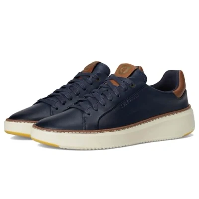 Image of Cole Haan Men&#039;s Grandpro Topspin Sneaker, Navy Blazer Leather/British Tan/Ivory, 15