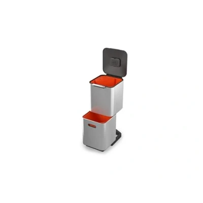 Image of Joseph Totem Compact 40 Litre waste Separation and Recycling Kitchen Bin with odour filter removable food caddy, Stainless Steel