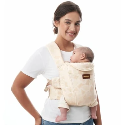 Image of Momcozy Newborn Carrier WeeSnug Lightweight and Cozy Comfort for 7 25 lbs, Ergonomic Cross Back Support, Jacquard Weave, Hands Free Baby with Lumbar Geometry