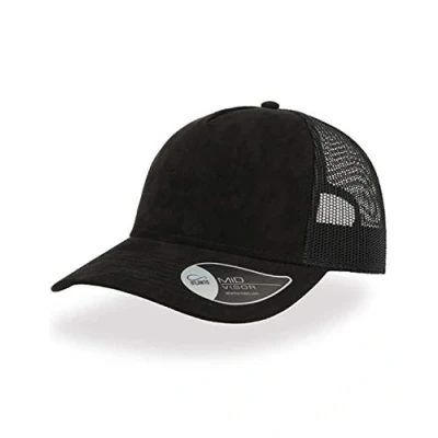 Image of Atlantis Rapper Faux Suede 5 Panel Trucker Cap (One Size) (Black)