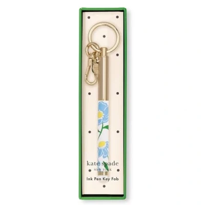 Image of Kate Spade New York Metal Ink Pen Key Fob, Black Ballpoint Keychain Pen, Sunshine Floral