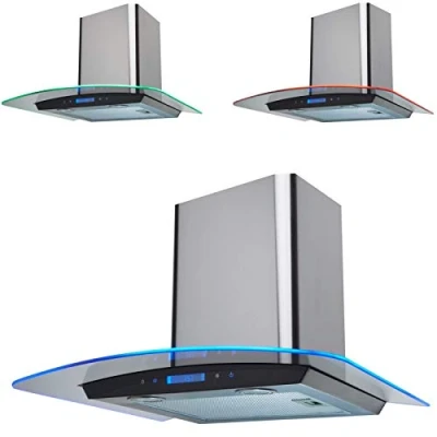 Image of SIA 60cm Stainless Steel Touch Control LED Edge Lit Curved Glass Cooker Hood Fan