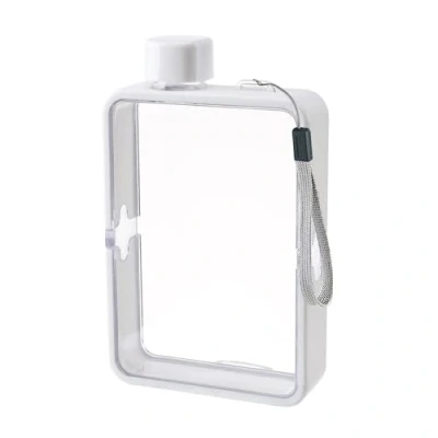 Image of MiOYOOW Square Flat Water Bottle, Portable Transparent Sports Cup Reusable Memo Paper Bottle for Outdoor Travel Fitness Gym