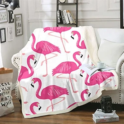 Image of Homemissing Flamingo Fleece Throw Blanket Tropical Sherpa for Kids Boys Girls Watercolor Rose Red Plush Cute Animal Sofa Bed,Double 60x79 Inch
