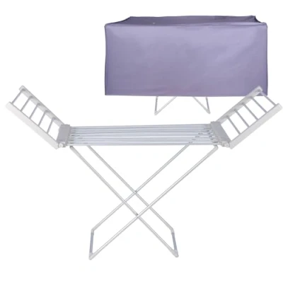 Image of Homefront Heated Clothes Airer Rack Rail, Dryer 220W And Cover Indoor Portable Eco Dry Energy Efficient, Low Aluminium, Silver