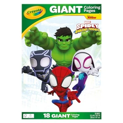 Image of CRAYOLA Giant Colouring Book Spidey and His Amazing Friends 18 Pages of Fun Includes 100 Stickers Ideal for Kids Aged 3+