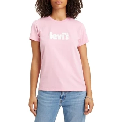 Image of Levi&#039;s Women&#039;s The Perfect Tee Poster Logo T Shirt, Prism Pink, XXS