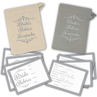 Image of 30 x Bride Advice Cards Includes Keepsake Pouch in Grey or Natural Canvas. Gift/Hen Party Game/Great Wedding for The (Grey Pouch)