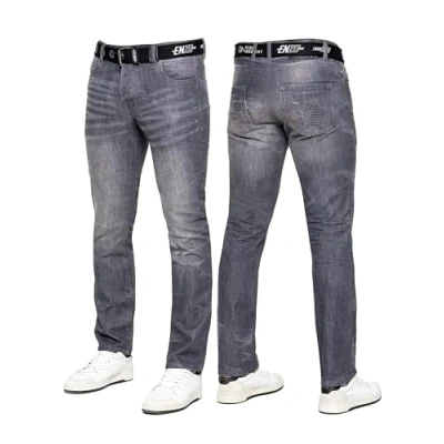 Image of 989Zé ENZO Mens Jeans Classic Straight Leg Casual Cotton Regular Fit Denim Pants Free Belt EZ384 Grey 34W / 32L