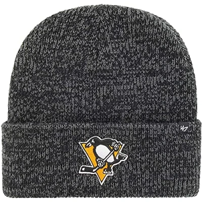 Image of Pittsburgh Penguins Black Cuff Brain Freeze Beanie Hat NHL Cuffed Winter Knit Toque Cap, Black, One size