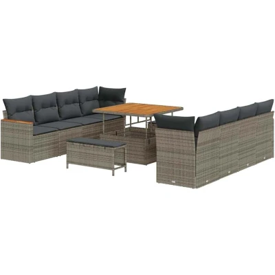 Image of 11 Piece Garden Sofa Set with Cushions Grey Poly Rattan Acacia vidaXL