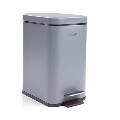 Image of Crystals 3L Rectangular Slim Pedal Bin with Soft Close Lid Compact Waste Bins for Bathroom, Kitchen, Toilet or Office Hands Free Rubbish Removable Inner Bucket, Modern Design (Grey)