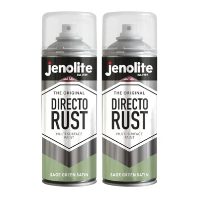 Image of JENOLITE Directorust Spray Paint Satin Finish SAGE GREEN 2 x 400ml Direct To Rust for Metal All In One Multi Surface Metal, Wood, Plastic, Ceramic RAL 7494C