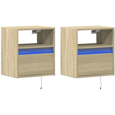 Image of vidaXL TV Wall Cabinets with LED Lights 2 pcs Sonoma Oak 41x31x45 cm