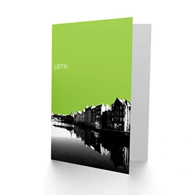 Image of Wee Blue Coo Leith Shore Edinburgh Scottish Landmark Green Greetings Card