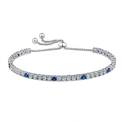 Image of Amberta Lumini Women 925 Sterling Silver 3 mm Cubic Zirconia Tennis Bracelet with Slider: Simulated Sapphire CZ