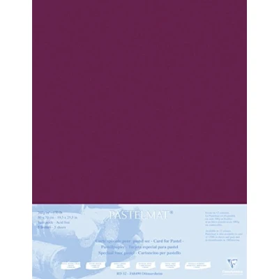 Image of Clairefontaine Ref 496016C Pastelmat Mounted Board (5 Sheets) 1800 Microns 50 x 70cm Burgundy Colour Specially Formulated For Use With Pastels