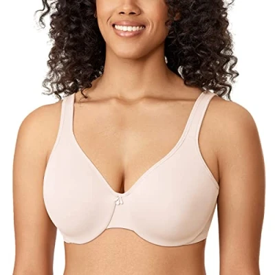 Image of Delimira Women&#039;s Minimiser Bra Plus Size Underwired Full Cup Non Padded Seamless Support T Shirt Rose White 36B