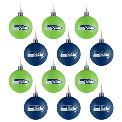 Image of FOCO Seattle Seahawks 12 Pack Christmas Balls NFL Ornament Set