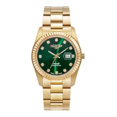 Image of Roamer Women&#039;s Watch Analogue Quartz 852844 Amalfi, Gold/Gold/Green 48 79 20, Bracelet