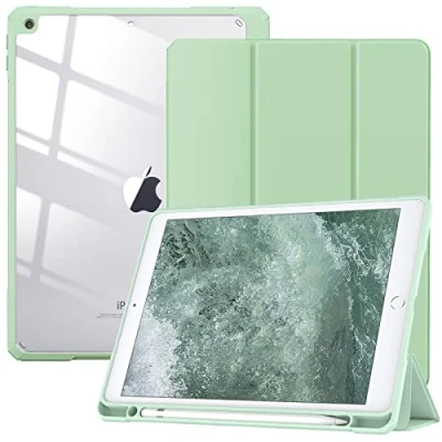 Image of TiMOVO Case for New iPad 9th Generation 2021/8th Gen 2020/7th 2019 with Pencil Holder, Slim Protective Clear Back Shell &amp; Auto Wake/Sleep 10.2&quot; Case, Green