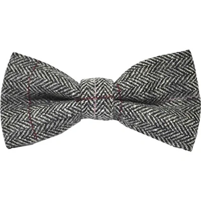 Image of King &amp; Priory Luxury Herringbone Pewter Grey Bow Tie, Tweed