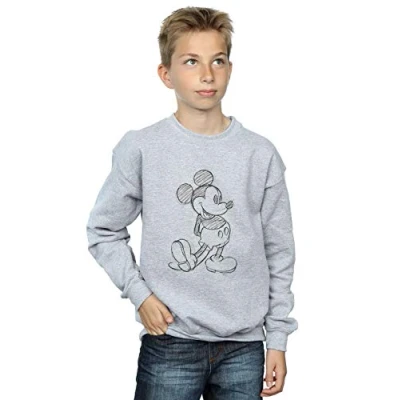 Image of Disney Boys Mickey Mouse Sketch Kick Sweatshirt Sport Grey 12 13 Years