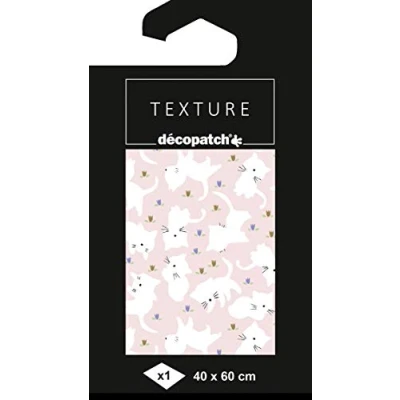 Image of Décopatch Ref TD844C Texture Collection Pink &amp; white Cat Pattern Contains 1 Sheet of 40 x 60cm Textured Paper, Foil Printing for Metallic Effects