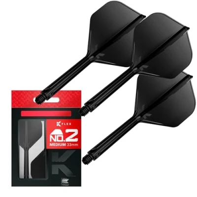 Image of TARGET Darts K Flex Integrated Dart Flight And Shaft, No.2 Black (Medium) Pack Of 3 No 2, Precision Moulded 2 In 1 Flights Stem Professional Accessories