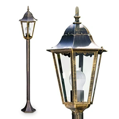 Image of hofstein Outdoor lamp Hong Kong, Floor in Antique Look, cast Aluminium Brown/Gold with Frosted Glass panes, Path Light 120 cm, Retro/Vintage Garden lamp, E27 Socket, IP44, Without Bulbs