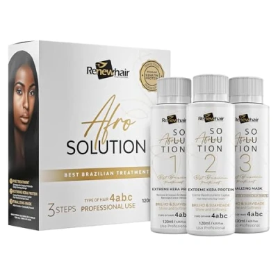 Image of Brazilian Afro Smoothing System texture relised 120ml 3x Set Hair Straightening,Smooths, Strengthens,Softens Formaldhendy Free SMOOTH RENEW