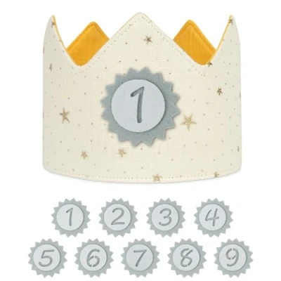 Image of URAQT Birthday Crown for Kids, Reusable Star Party Hat with Interchangeable Number from 0 to 9, Baby Photo Props, Tiara Headbands Gifts Boys Girls, White
