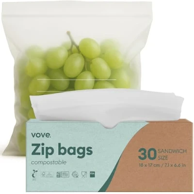Image of Vove Plant Based Sandwich size Zip Lock bags Resealable, Bio and Eco Friendly Freezer Sandwich, Snacks Vegetable food storage Plastic alternative 30